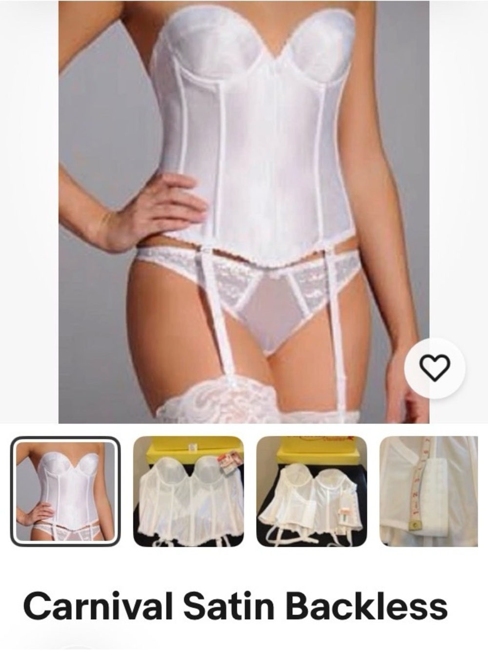 Carnival Satin Strapless White Bustier Corset Bra 32,24,36,38,40-A,B,C,D